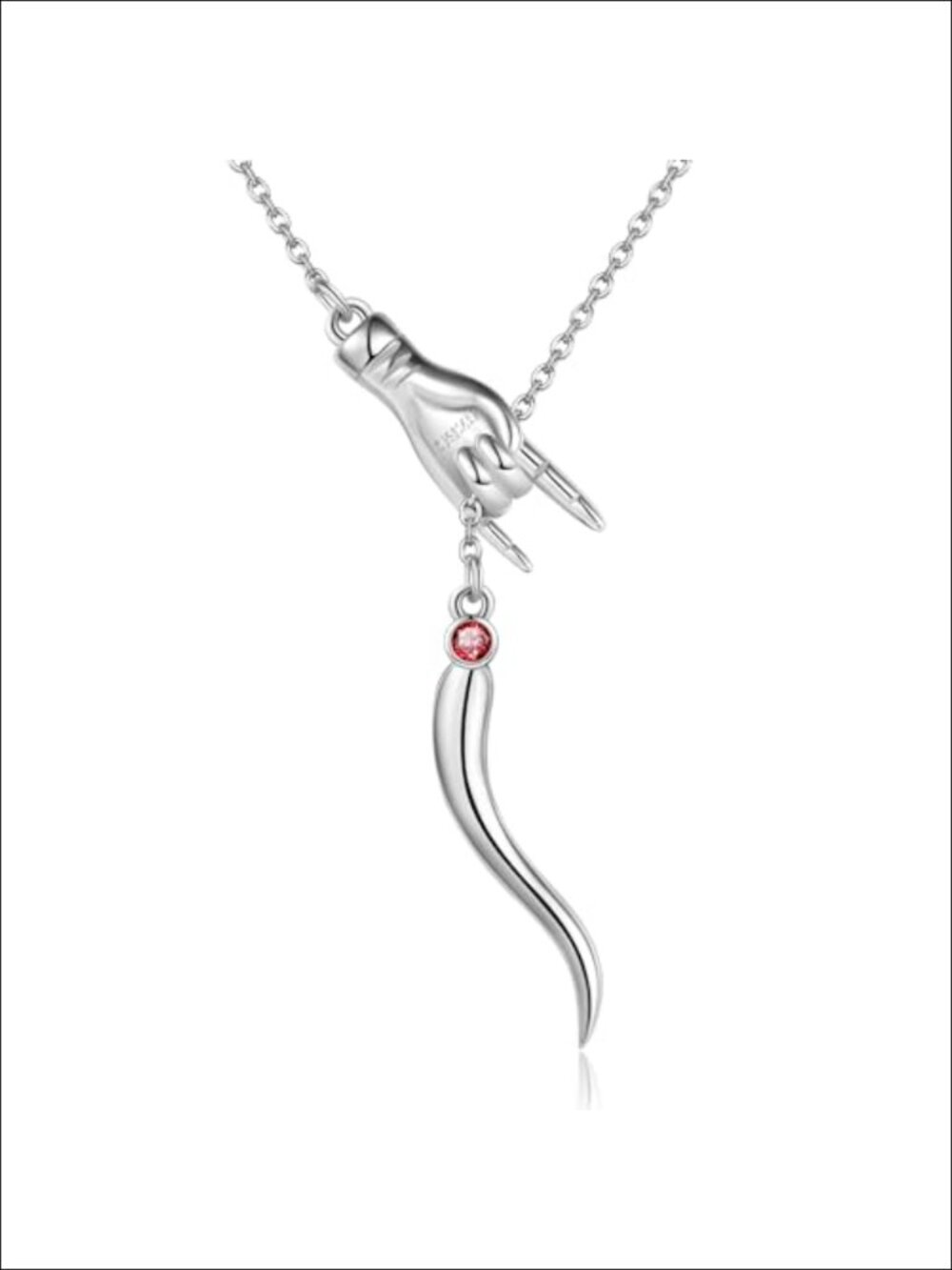 Sterling Silver Italian Horn Hand Good Luck Protection Amulet Pendant Necklace